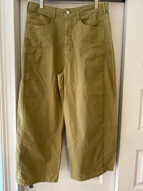 Pilcro Anthropologie Heritage Curve Barrel Wide Leg Pants Womens 31 Green Cotton